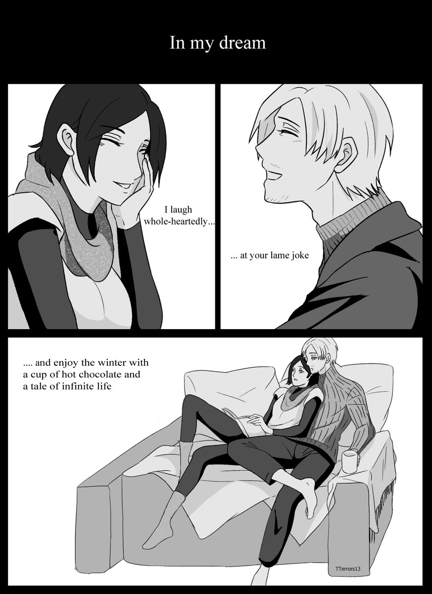 TTerrors13's tweet photo. #AeonAngstWeek
Day 5 - Death
"Even in another universe, I'll still love you the same," he confessed while stroking her raven hair. "I'll do that again and again; in your dream and in your death."
(Part 1)
Continuation of this short comic
#LeonKennedy #AdaWong #REBHFun https://t.co/AnYFsioWDx