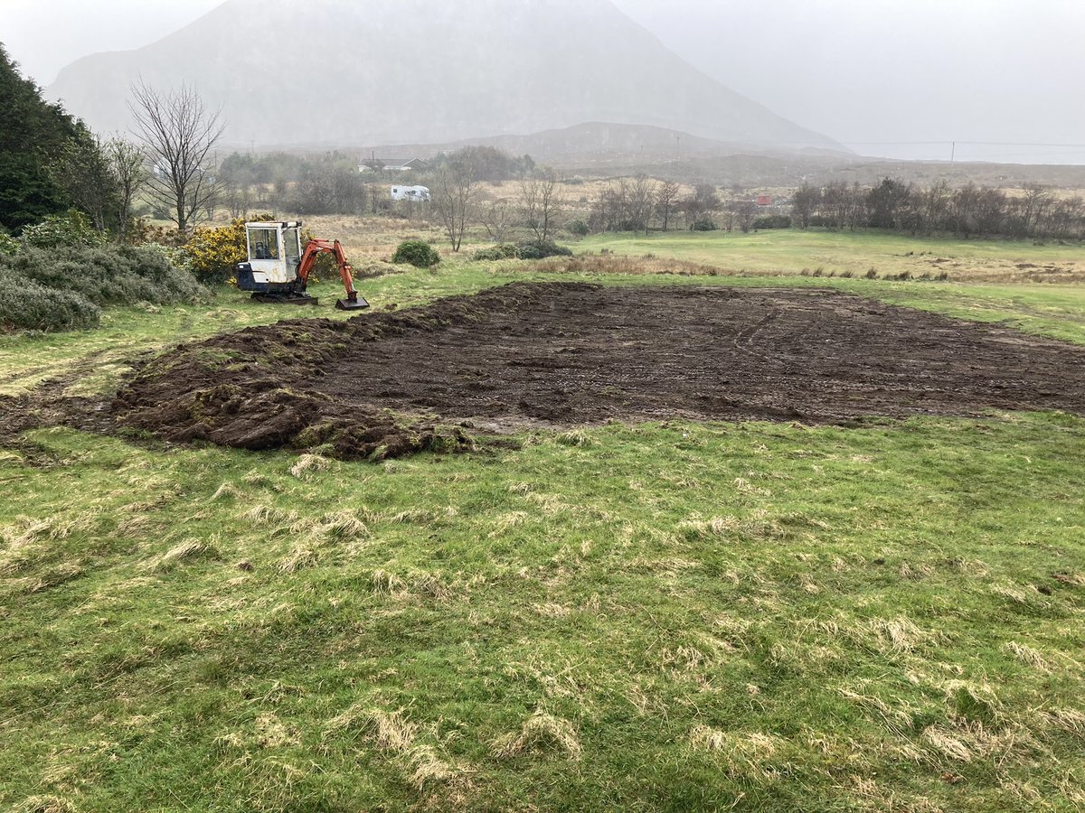 Clearing an area for a future turf nursery @IsleofSkyeGolf1 . This will be prepared and seeded come late summer. Will be fenced off and G.U.R from next week. And yes…..it’s raining sideways 😂😭🌧