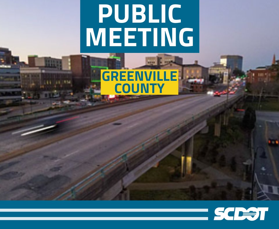 SCDOT will hold a drop-in style public involvement meeting about the US 29 Church Street bridge rehab project in Greenville County. Come see us between 5 and 7 p.m. on Tuesday, April 16 at St. George Greek Orthodox Church, 406 N. Academy St. in Greenville. info2.scdot.org/SCDOTPress/Lis…