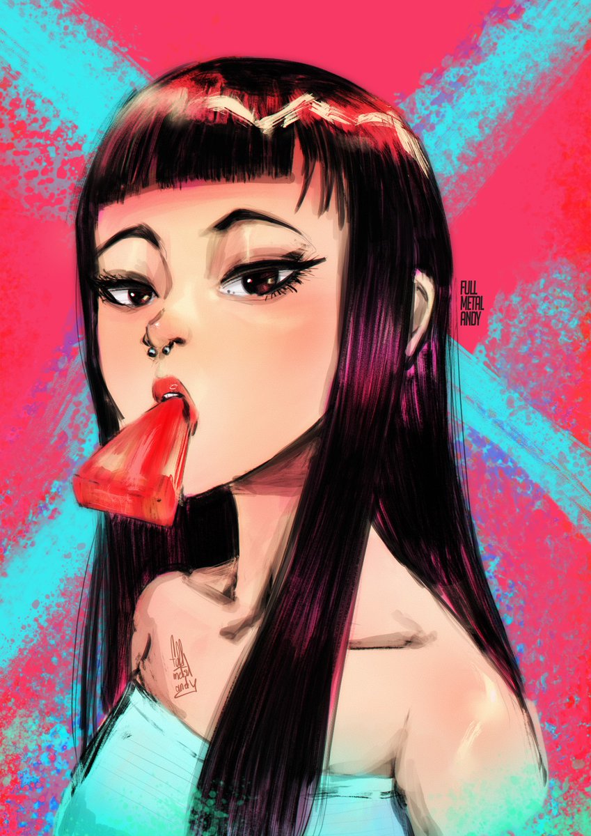 Painting of my sketch of the girl with the watermelon.
She looks like #Kwannon ultimately becoming #psylocke  from the #xmen  ❤️🔥

 #krita #fanart #sexy #sketchbook #sketchdrawing #mangaart #anime #xmen97 #animegirl #ComicArt #gameart
