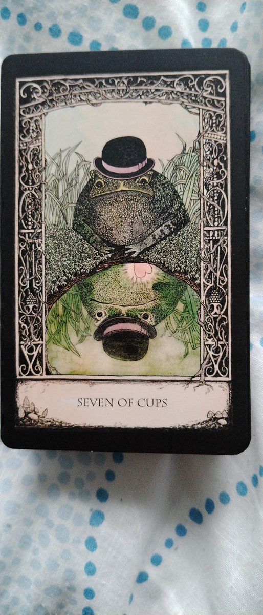 #tcotd Seven of Cups. Decisions, decisions! There are choices in front of you, but don't be in a hurry; stop and think about each before making up your mind. They all have pros and cons, don't be rushed into choosing. #tarotoftales @RylandPeters