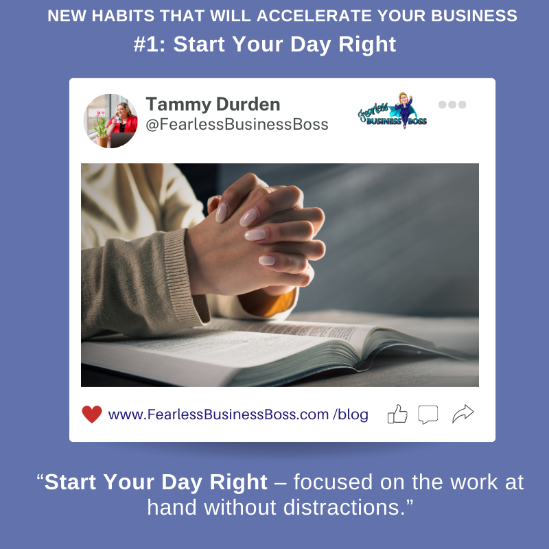 New Habits That Will Accelerate Your Business
#1: Start Your Day Right
To learn more, please read at my blog -> bit.ly/3U5XjiO
#WomeninBusiness #DailyHabits #WomenEntrepreneurs #FearlessBusinessBoss #BusinessTips