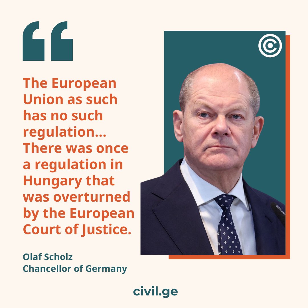 German Chancellor Olaf Scholz said this in response to a question on why #Georgia's European partners are concerned about the Georgian Foreign Agents draft law, while 'similar or same' regulations work in Europe&US.