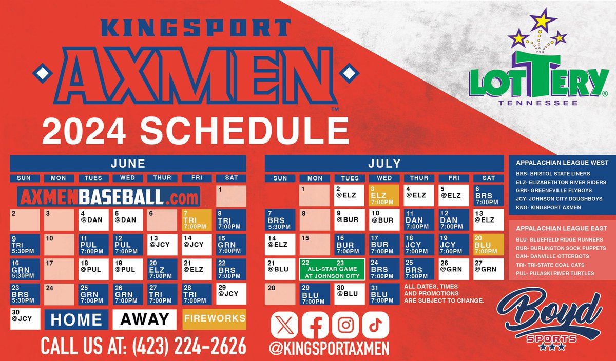 NEW SCHEDULE ALERT!!! The Kingsport Axmen will now have 4 additional games added to the original schedule at Hunter Wright this season. Please click the link for more information. 🪓🪓🪓 appyleague.com/kingsport/news…