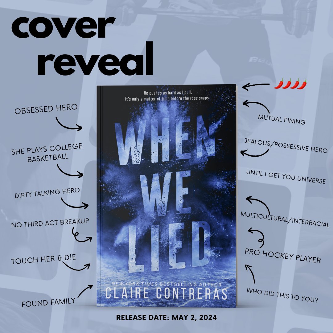Author @ClaireCon_ has revealed the gorgeous cover for When We Lied!

Releasing May 2, 2024

Pre-order today!
Amazon: amzn.to/3TIhzW4

Add to Goodreads: bit.ly/43Eh58b

#clairecontreras #WWL #hockeyromance  #AdultRomance #coverreveal #valentineprlm