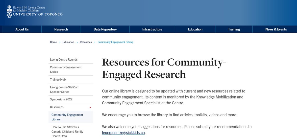 📚Are you looking to learn about #CommunityEngagement in research or explore new tools? Visit the @LeongCentre's online #CommunityEngagement library for resources, including articles, toolkits, videos and more: tinyurl.com/3n7fuaj3