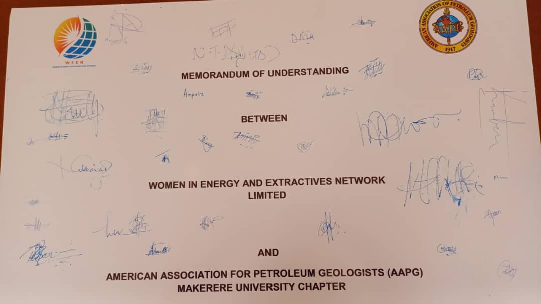 The Women in Energy and Extractives Network (WEEN) has signed an MOU with AAPG Makerere University Chapter launching their collaboration with the students’ association. The MOU was signed during this year’s Women in Energy Forum held earlier today at Makerere University.