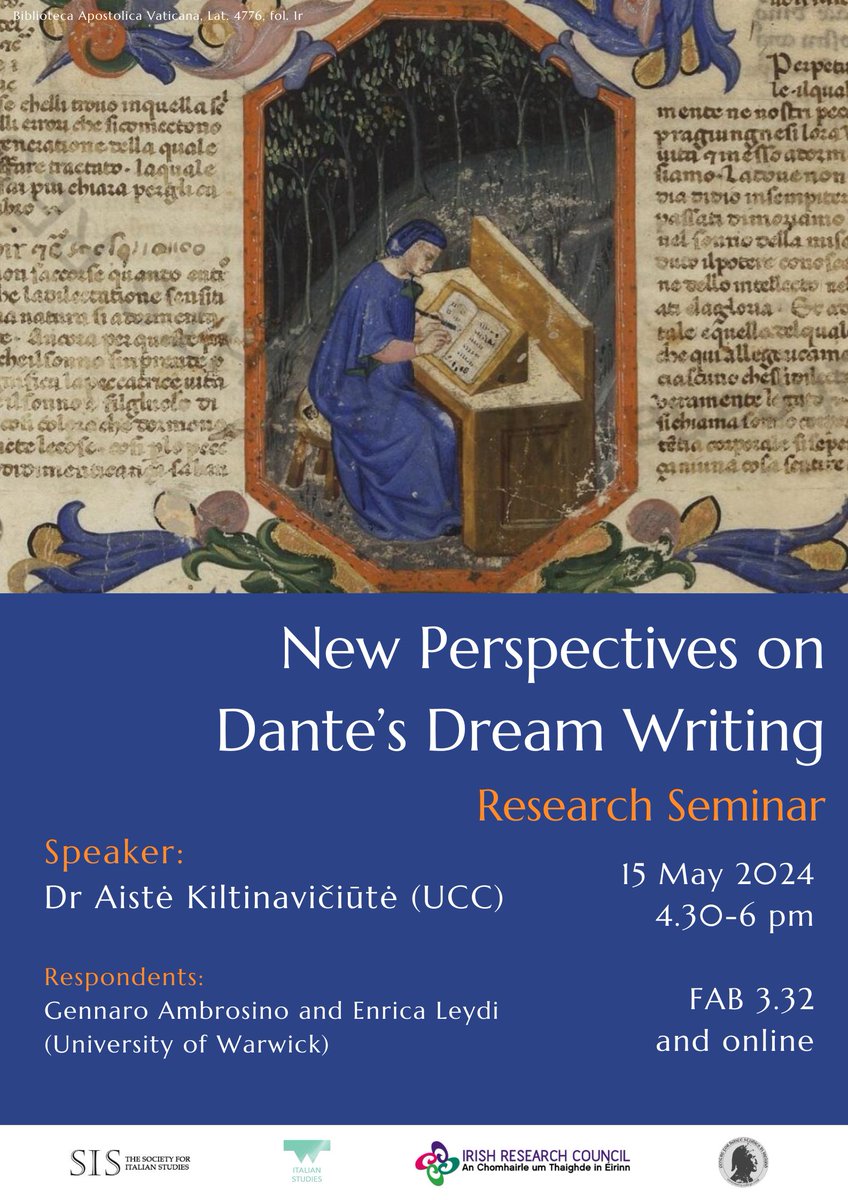 I will speak at @WarwickItalian thanks to the generous @Soc4ItalStudies Network Funding. Thanks @EnricaLeydi & @gennambro9 for being wonderful partners in crime, and @danteinireland for being there for me through all the pipe dreams, daydreams, and fantasies this project involves