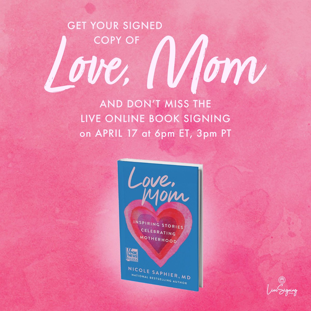 There’s still time to join me for a Premiere Collectibles Live Signing moderated by @rcamposduffy next Wednesday at 6pm et!  Pre-order your autographed copy of Love, Mom 💗 at signedlovemom.com