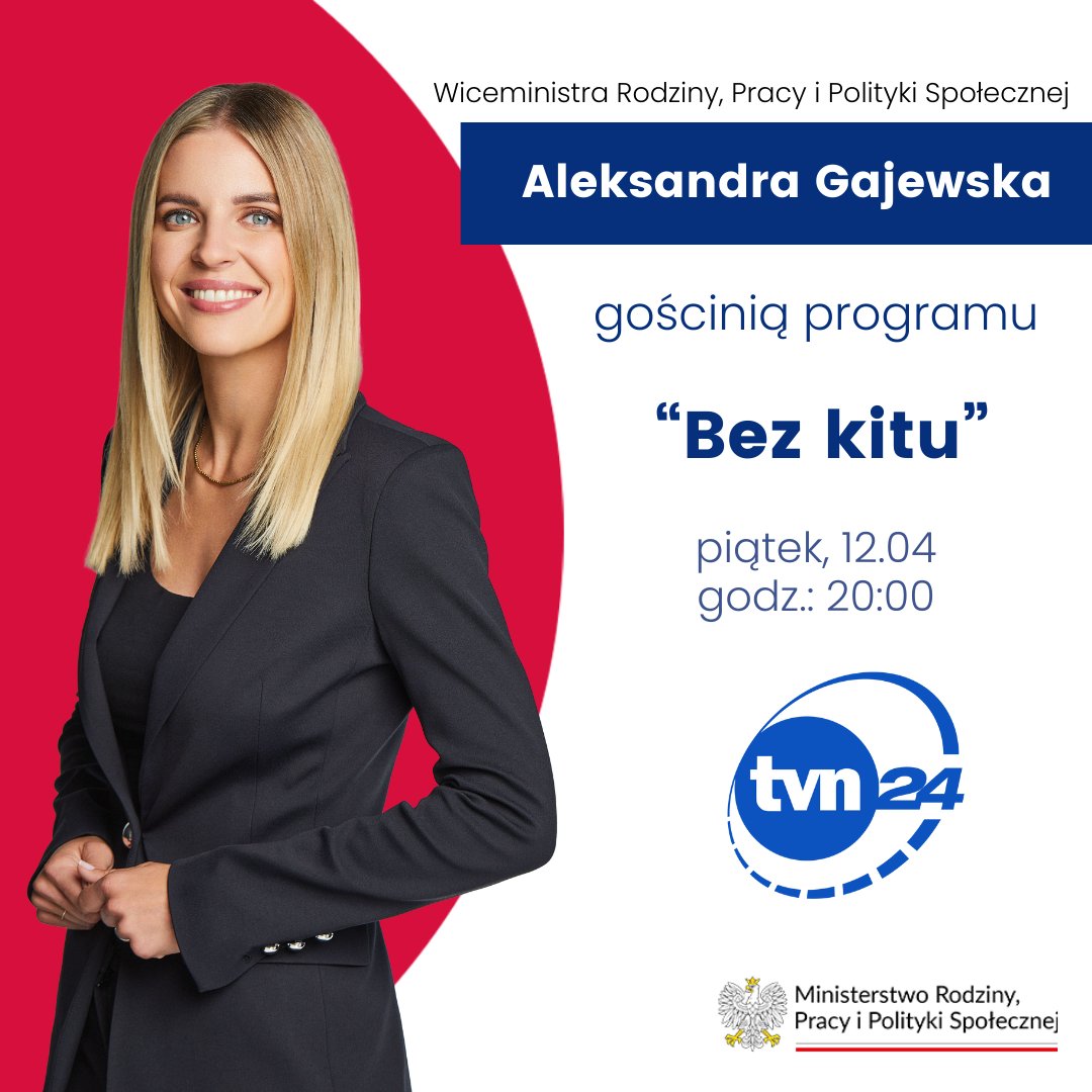 📺 Wiceministra @AGajewska będzie dziś o godzinie 20:00 gościnią programu #BezKitu w @tvn24.