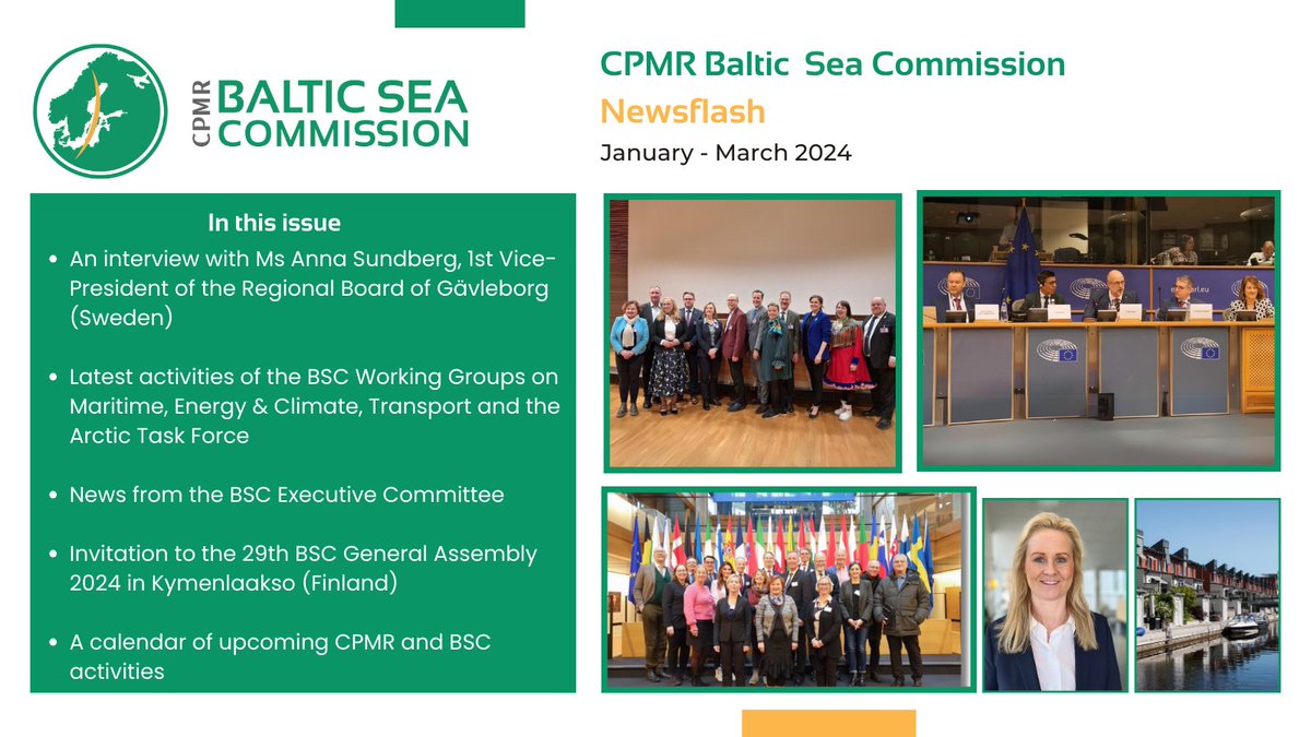 Read our latest NEWSFLASH lc.cx/iWnSRC

📌Spotlight on #Gävleborg Region 🇸🇪 with an interview from politician Anna Sundberg
📌News about Baltic Sea regional cooperation @EUSBSR 
📌@CPMR_Europe positions on #Interreg #Cohesionpolicy 
📌Invitation to BSC General Assembly