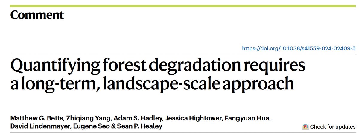 Measuring forest degradation has been a focus lately due to #COP28 and new EU Degradation policies. Here we argue that quantifying degradation requires a long-term, landscape-scale approach: nature.com/articles/s4155…