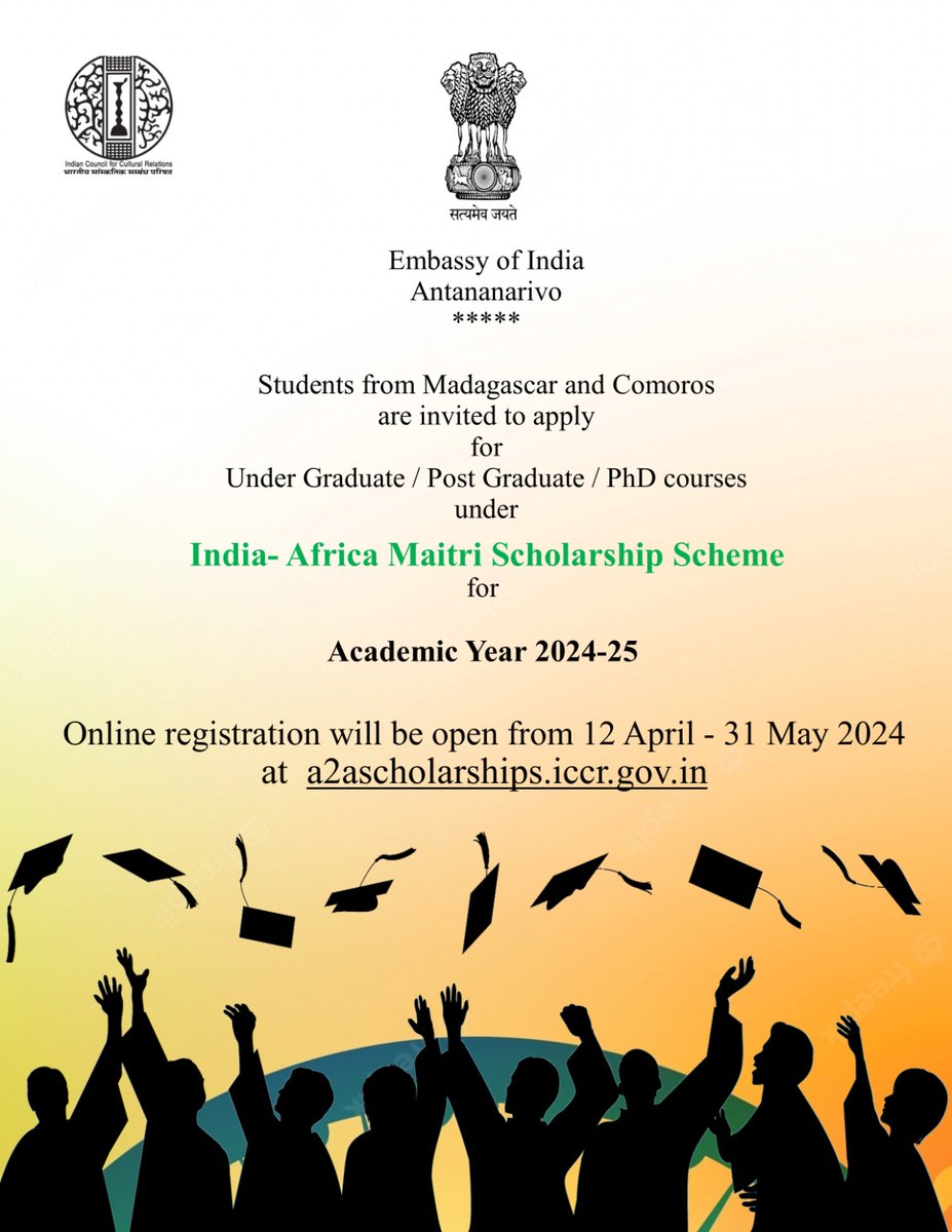 Online registration is now open for interested students from Madagascar and Comoros for pursuing higher education under India-Africa Maitri Scholarship Scheme. The last date for submission of applications has been extended till 31 May 2024.