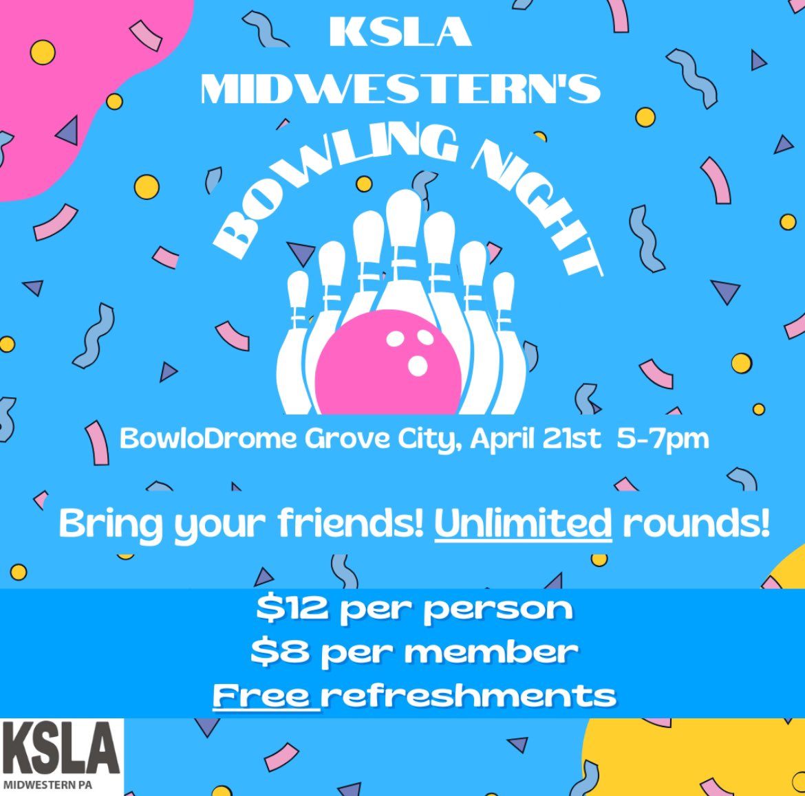 KSLA midwestern bowling night is back! Join us for a night of fun at the BowloDrome, bring your friends!