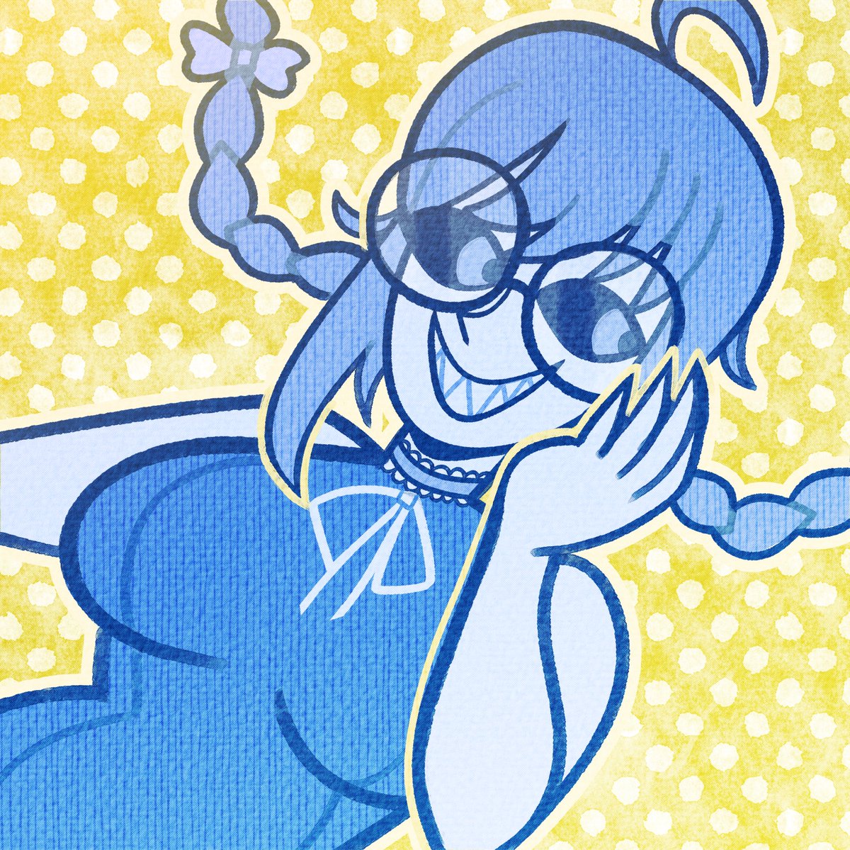 Feeling cute today~💙
Honored to have art from @Andouilles! Big respect to her and the RawrXD crew!🧪
   #YomiQArt #Vtubers #art