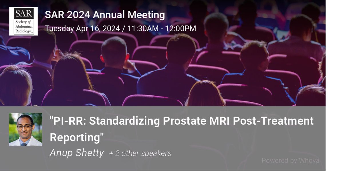 Join Daniel Ludwig, Tyler Fraum, and I at #SAR24 Tue 4/16 at 11:30AM in Diplomat Ballroom 3 (also live streaming) for a workshop on Prostate Imaging for Recurrence Reporting (PI-RR), the standard moving forward for post-RT and post-RP patients. @MIRimaging @WUSTLmed @WashUAcadEd