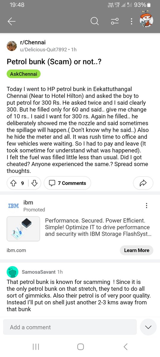 There is an allegation on @HPCL bunk in #Ekkaduthangal next to @HiltonHotels #Guindy #Chennai that they regularly underfill fuel, overcharge and scam people by hiding meters and involving in diversionary tactics. Reported on reddit.com/r/Chennai/s/MK… @MoPNG_eSeva @PetroleumMin