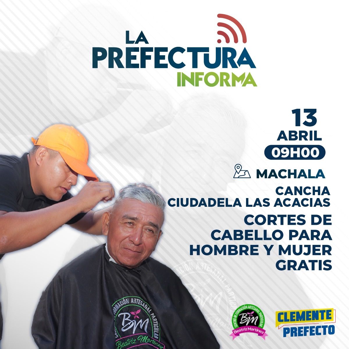 🙋‍♂️ Recuerda que contaremos con cortes de cabello para hombres y mujeres completamente gratis en #LaPrefecturaInforma. Este sábado 13 de abril en la Urb. Las Acacias en #Machala 👨‍👩‍👧‍👦