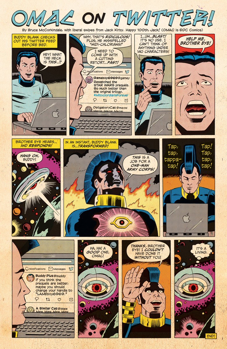 For #FlashbackFriday, here's a strip I created back when Twitter only allowed 140 character tweets: OMAC ON TWITTER!
