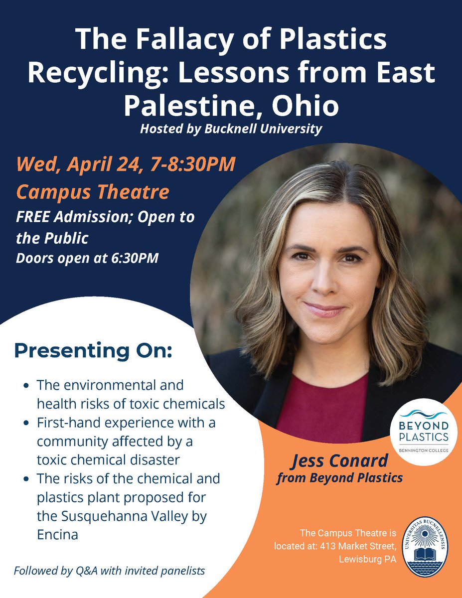 🚨 #PENNSLYVANIA 🚨 After her town of #EastPalestine was devastated by #vinylchloride, @JessicaConardEP set out to protect others from toxic plastic pollution. Join us at @BucknellU to learn the truth about toxic plastic plants and how to protect your own town.