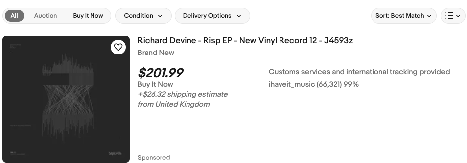 Wow, I had no idea these RISP EPs are going for this now. I only have 4 copies left of this record.