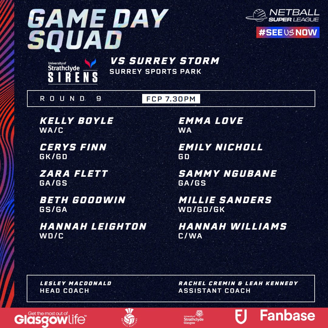 Game day squad for tonights match against Surrey Storm The team have arrived & are raring to go💪This game will not be live streamed so make sure you are following our social channels for behind the scenes & match updates! 🧜‍♀️ vs🌪️ 📍Surrey Sports Park ⏰FCP 7:30PM #SirensTribe