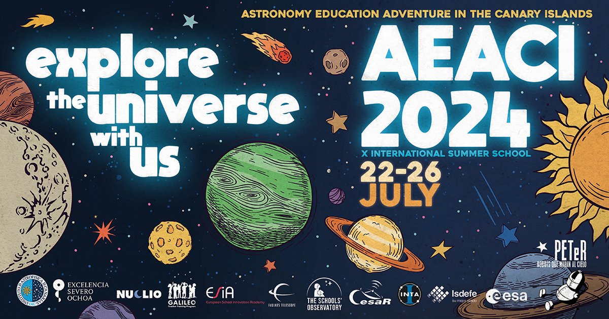 📣Join us for the 10th anniversary of the #AEACI2024: “Explore the Universe With Us” 🔭🌌
📅 22-26 July 2024, Tenerife - hybrid format
👉Info/REGISTER: galileoteachers.org/astronomy-educ…

@IAC_Astrofisica  #PETeR @nuclio_pt @galileoteachers