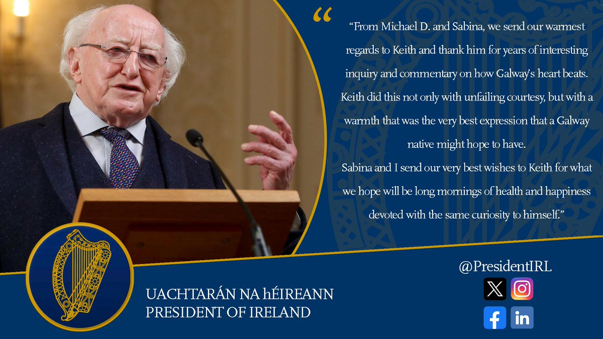President Higgins sent a message to Keith Finnegan today as he marked his final show on @gbayfm