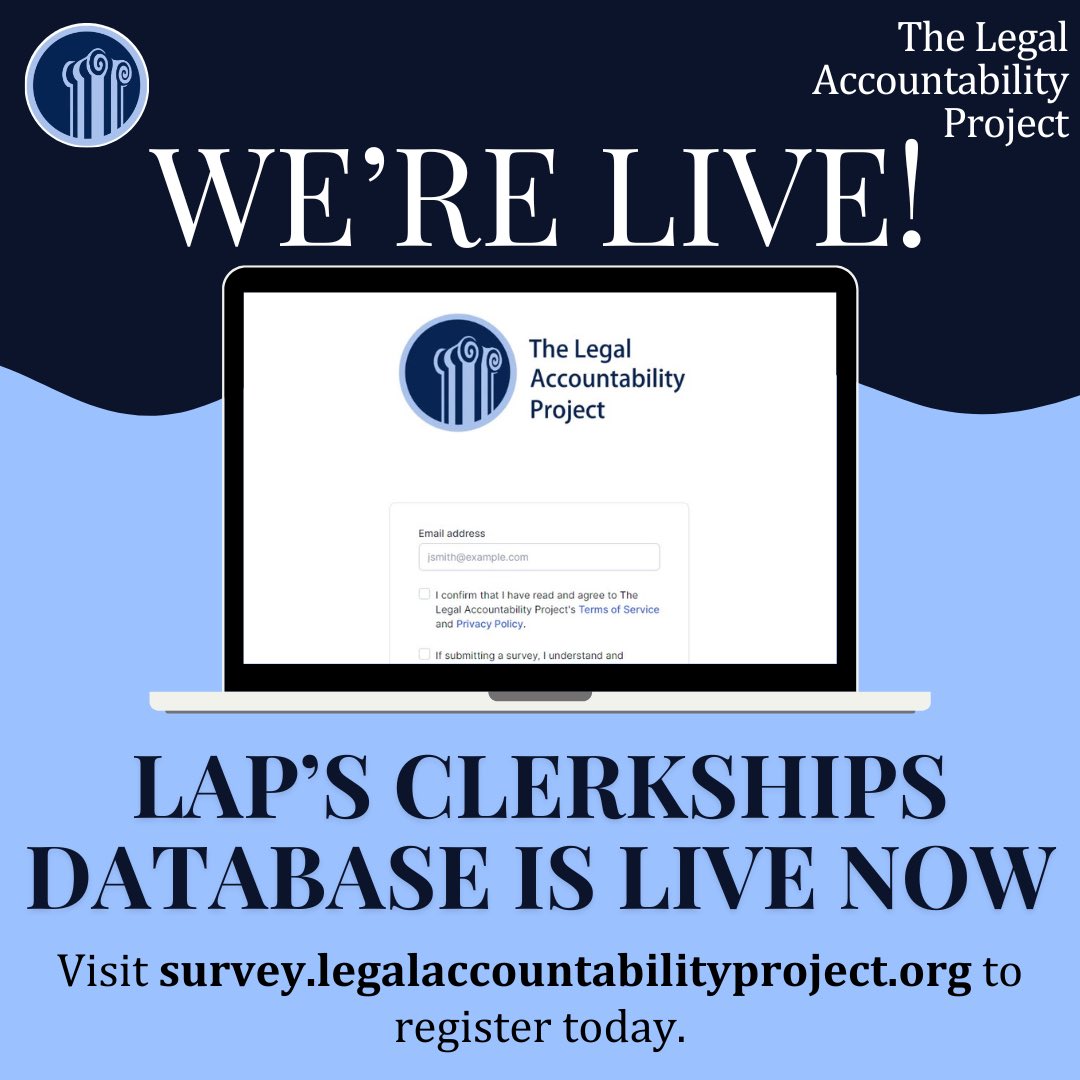 Applying for #clerkships? Know someone who is? LAP’s Clerkships Database is LIVE NOW! 📢 Register for Database access today! 👇