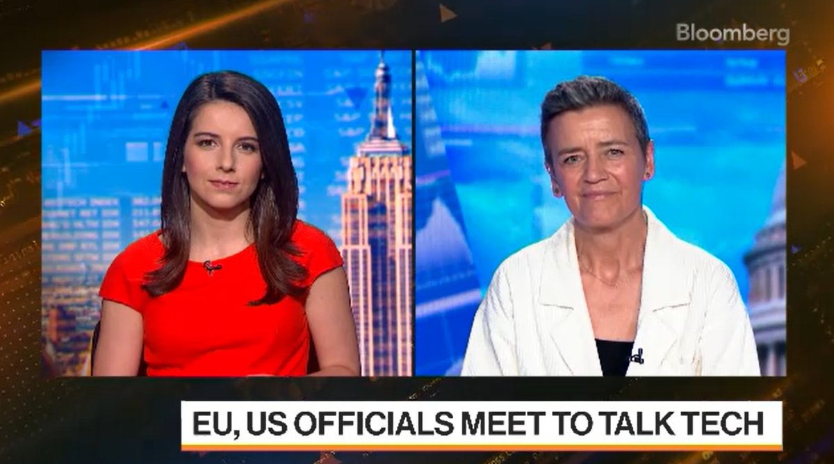 📺 IN THE NEWS: @EU_Commission EVP @Vestager was on @BloombergTV yesterday to discuss the EU's probe of tech giants like Apple and Meta under new digital dominance rules, plus the EU’s investigation into Chinese clean-tech investments. WATCH: bit.ly/4aTmhY2