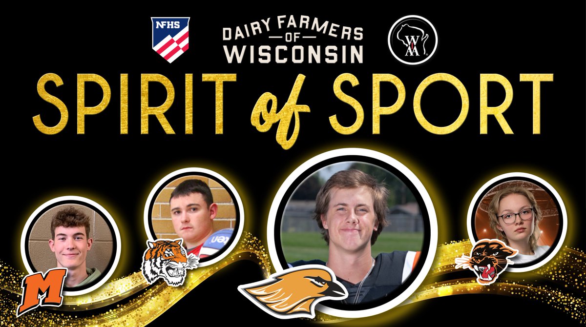 Michael Turner of Hartford is the 2024 recipient of the WIAA Spirit of Sport Award, presented by Dairy Farmers of WI & @NFHS_Org!✨ Finalists are Adam Backus (Mishicot), Dodge Shore (Hillsboro) & Zoe Coder (West Salem). Read their incredible stories ➡️ wiaawi.org/News/News-Arti…