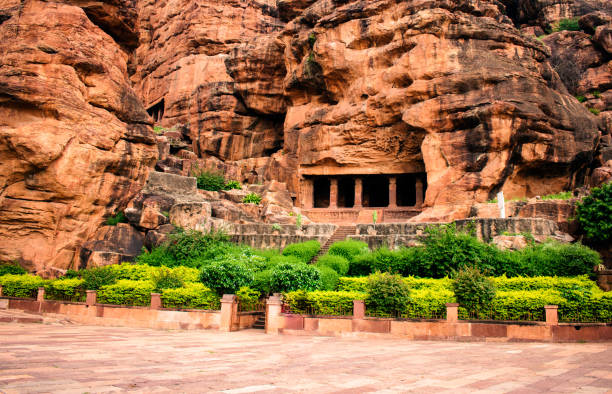 The Badami Caves, also known as the Badami Cave Temples, are a series of four ancient Hindu, Jain, Buddhist cave temples carved into the sandstone cliffs of Badami, Karnataka, India. They were built between the 6th and 8th centuries CE, during the rule of the Chalukya dynasty.