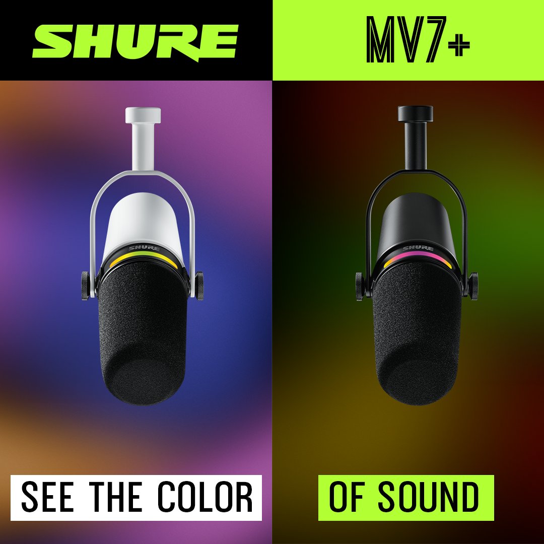 The new @shure MV7+ comes in 2 variants and a myriad of color combinations with the new built in LED. Discover The Sound Of Color here: bit.ly/49nMDQY #shure #mv7plus #podcasting #Boradcast #PodcastMic #PodcasticMicrophone #HybridUSBXLR