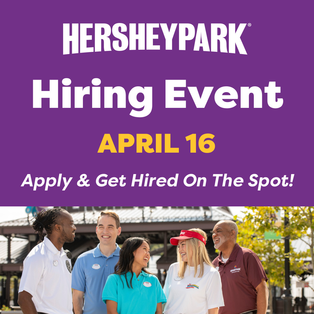 📅  Reminder! Join us at our next hiring event Tues., April 16 from 4-6 p.m. and secure your sweet #summerjob. Now hiring, starting at age 15!

👉 View open positions, apply &amp; RSVP in advance: hersheypark.com/jobs

#HersheyJobs #Hersheypark