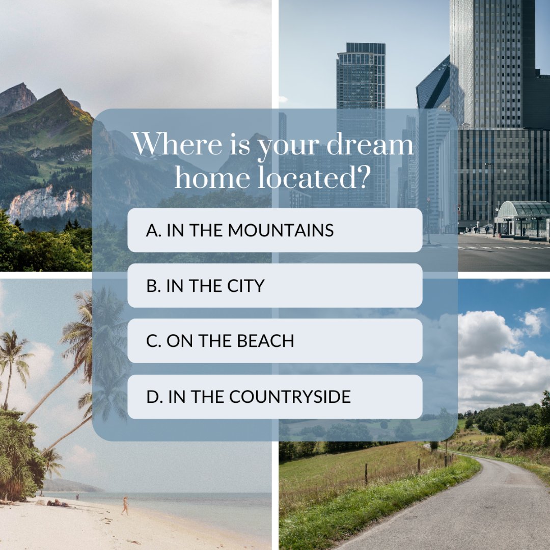 What's your dream home location—mountains, city, countryside, or beach? Share your ideal setting.

#dreamhome #perfectlocation #mountainretreat #citylife #countrysideliving #beachfront #realestate #realtor #toronto #durhamregion #house #buy #sell #EXP #newhomes #GTA #List