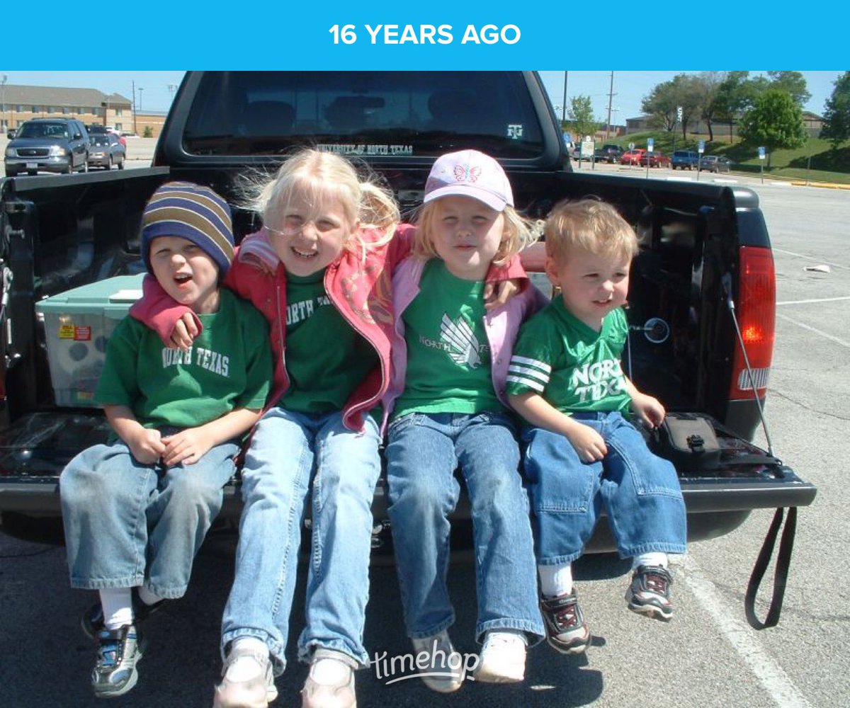 As of this fall, all 4 of these kids have attended or will be attending @UNTsocial So tailgating at @MeanGreenFB at an early age is clearly the key. Parents are alums too! #GMG