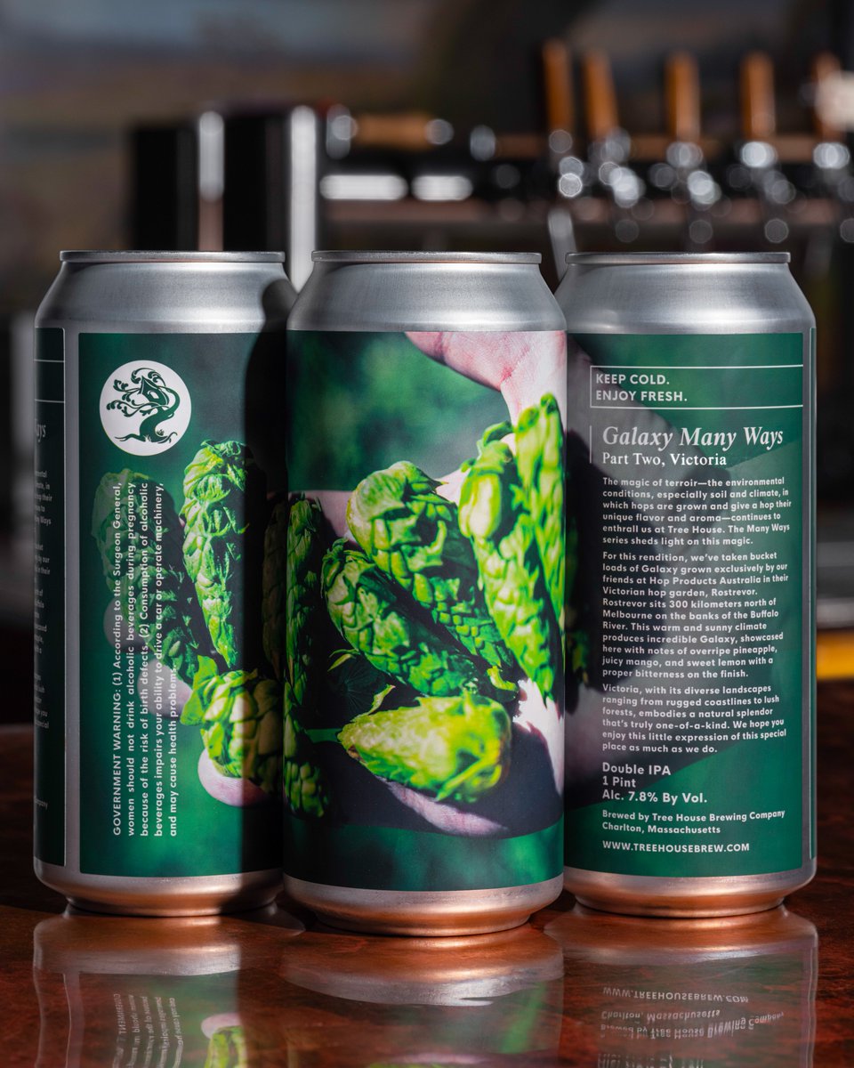 TreeHouseBrewCo's tweet image. Galaxy hops are grown in two places in the world:

Tasmania, and Victoria. 

Today we complete the dynamic expression of each with Galaxy Many Ways, Victoria.

Featured on the can are fresh Galaxy hop cones that we have been able to experience in the field several times now. The