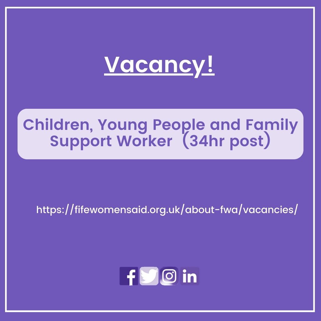 Are you passionate about working with children, young people and families? Would you like to support recovery from the impact of domestic abuse? Join us online at 6.30pm on 23rd April to find out more. Email info@fifewomensaid.org.uk to book a place.