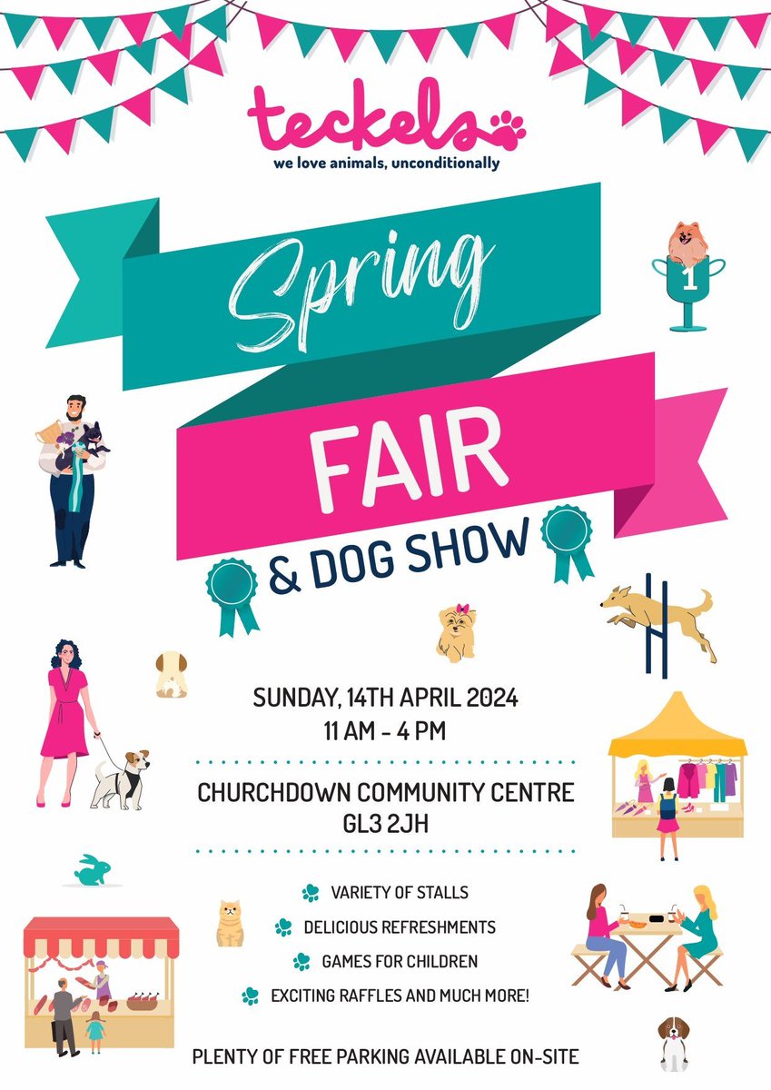 🐾 A reminder that our #charity partners @TeckelsAS are holding a Spring Fair & Dog Show this Sunday 14 April 2024 at Churchdown Community Centre. Perfect for all the family and the money raised goes to providing a safe haven for homeless cats and dogs. 🐈🐕🐕‍🦺 #GlosBiz