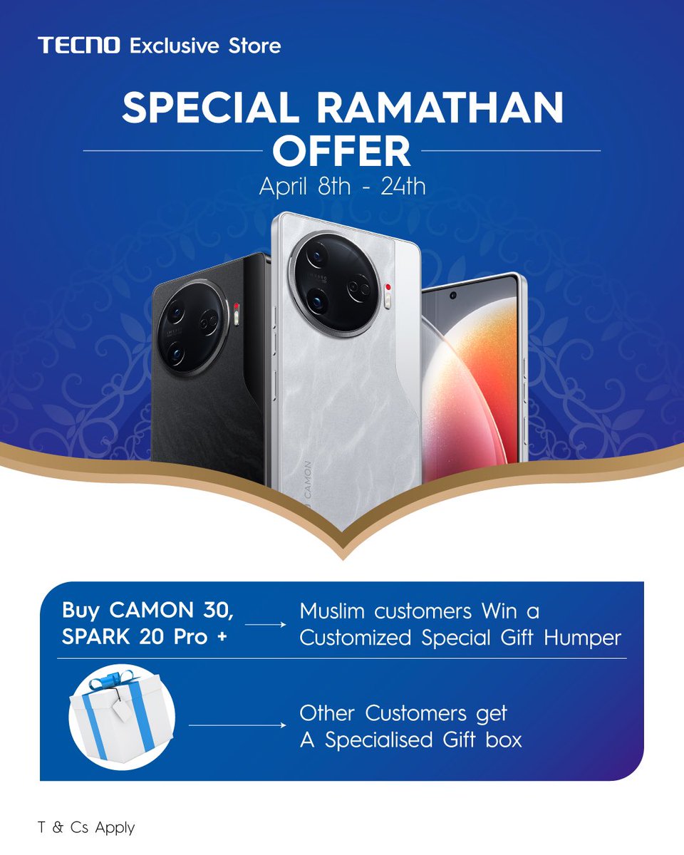 Ramthan is done and guess what’s not done!! The @TECNOMobileUG special ramathan offer. Walk in one of the Tecno shops and buy a Camon 30 or a Spark 20 pro + and get a customized special humper (a Moslem) or a specialized gift box #TECNoArenaMall #Camon30AIPhone