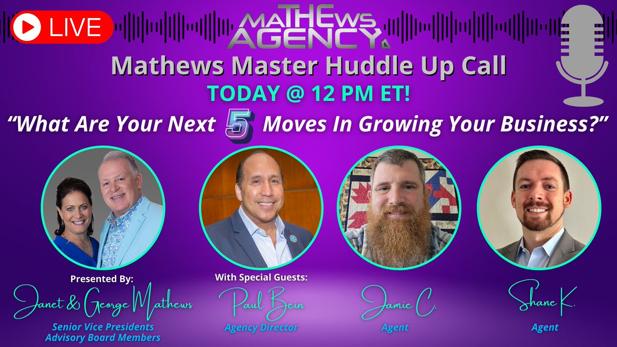 💥 We're FIRED UP to hear from AD Paul Bein and Agents Jamie C. & Shane K. TODAY! 🚀 They're going to dive into the next 5 moves you need to make for epic growth in your business! 🌱📈 Get ready to level up!

#TheMathewsAgency #SFGLife #QuilityInsurance #LevelUp #BusinessGrowth