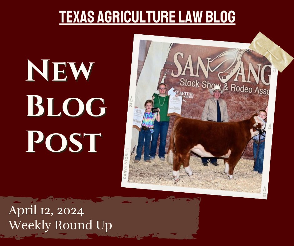 The agricultural news continues to roll in from across the country. This week we cover everything from avian influenza in cattle to upcoming property tax deadlines. Today's Weekly Round Up: agrilife.org/texasaglaw/202…