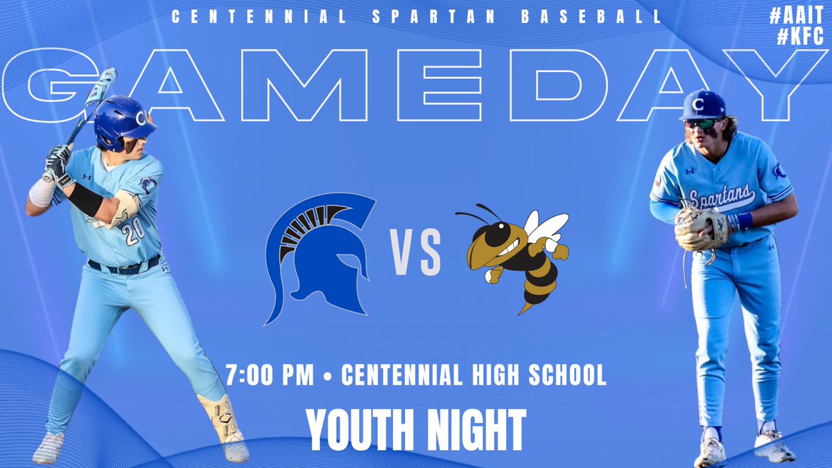 Heyyyyy 𝕊ℙ𝔸ℝ𝕋𝔸!!!! It’s Game Day…and Youth Night!! One of our favorite nights of the season!! 💙⚾️

Come out and cheer on our Spartans tonight at 7:00! Wear your youth baseball jersey and get in free!

#AAIT #KFC #spartanfamily