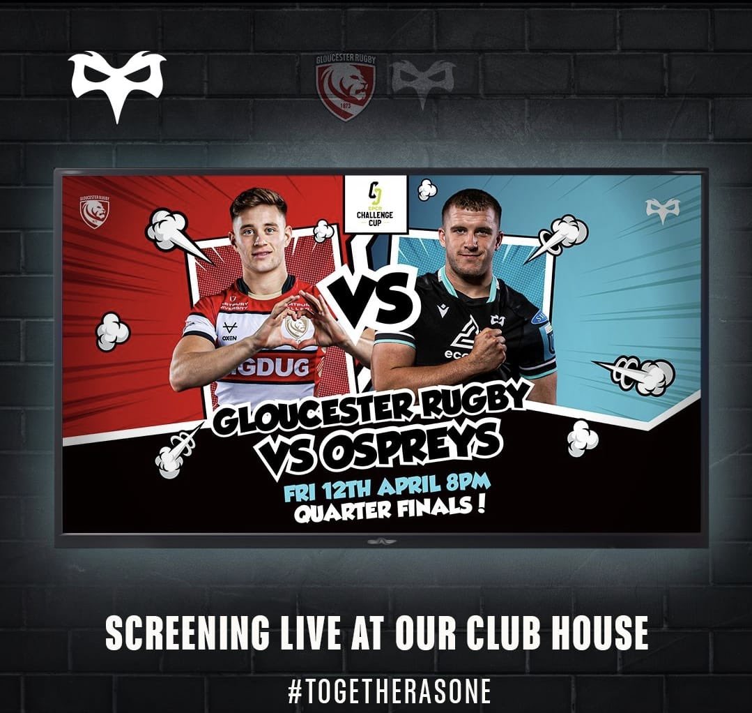 Unable to make it to Kingsholm stadium tonight? Come and support the @ospreys at our clubhouse.