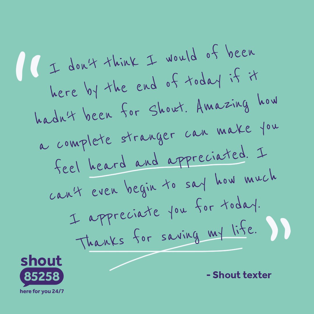 Thank you so much to this texter for having the bravery to reach out to us. We're so glad we could support you 💜 If you can see yourself as the empathetic volunteer who makes someone feel heard and appreciated, apply here: ow.ly/HK4u50Rf3gt