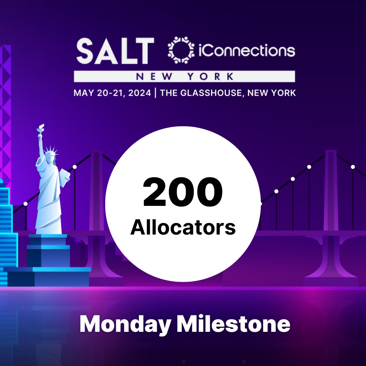 🎉 Monday Milestone | @SALTConference iConnections New York 2024: 200 Allocators Confirmed!

We're eager to announce that over 200 allocators from across the industry have already registered for SALT iConnections New York 2024.🌎
 
#SALTiConnectionsNY2024 #AltInvesting