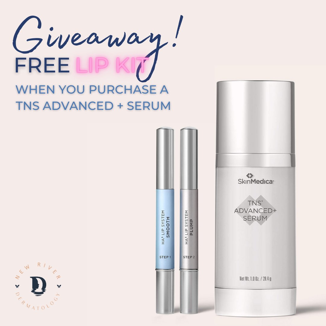 GIVEAWAY ALERT! Purchase a TNS Advanced + Serum and receive a SkinMedica Lip Kit on us! Make your way to our Blacksburg location today to snag a #LipKit while supplies last!. 

#GlowingSkin #LuxurySkincare #SkinCareEssentials #SkinMedica