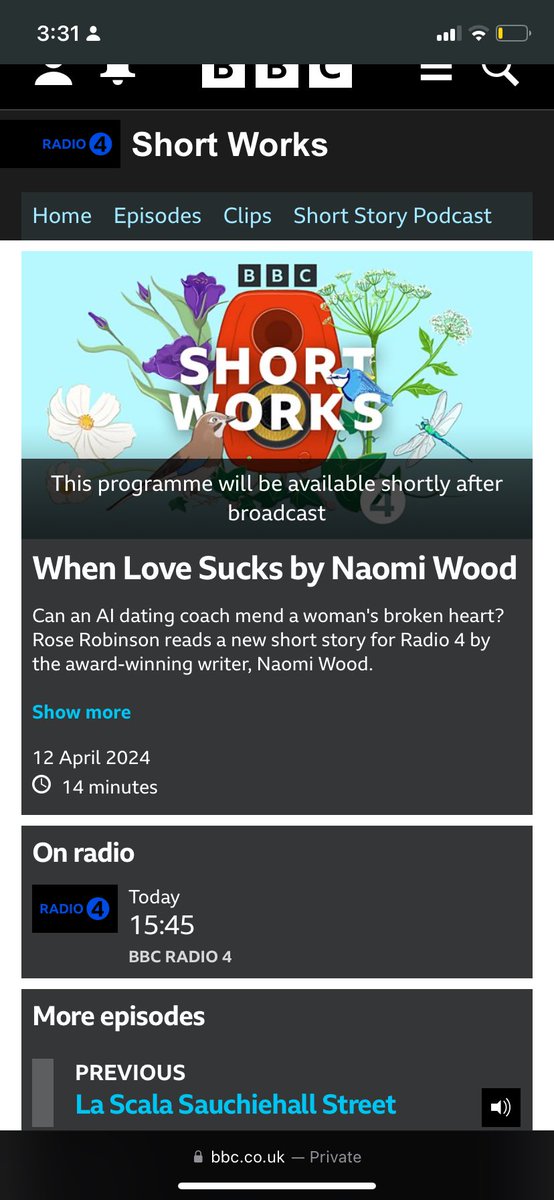 Can an AI dating coach mend a woman’s broken heart? Or will she just get aggy for her lack of progress?! On at 3.45 today! Radio 4!