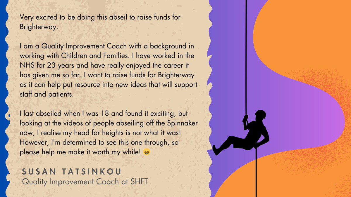 In June, QI's Susan Tatsinkou (@suze77) will be abseiling down the Spinnaker Tower to raise £500 for @SHFTbrighterway! Read more about Susan's motivation to raise for Brighterway below, and follow this link to donate: justgiving.com/campaign/susan… #SHFT #SHFTQI