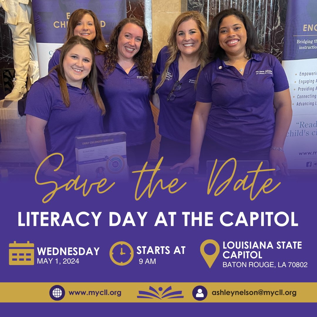 We would like to invite you to Literacy Day at the Capitol 2024. Join us on May 1st at from 9 a.m. to 2 p.m. to celebrate Louisiana's literacy gains while also raising awareness for the work we still have to do! #laed #lalege